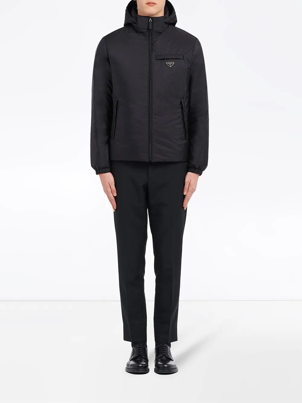 Prada Men Re-Nylon Puffer Jacket With Detachable Hood
