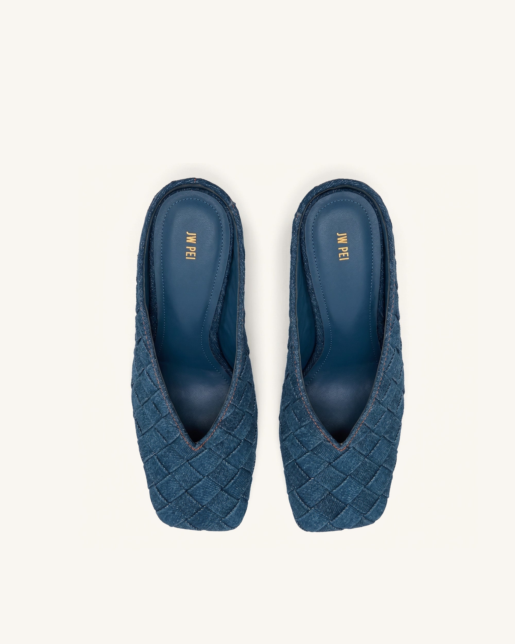 Ellie Woven Square-Toe Mule Heels - Denim Blue