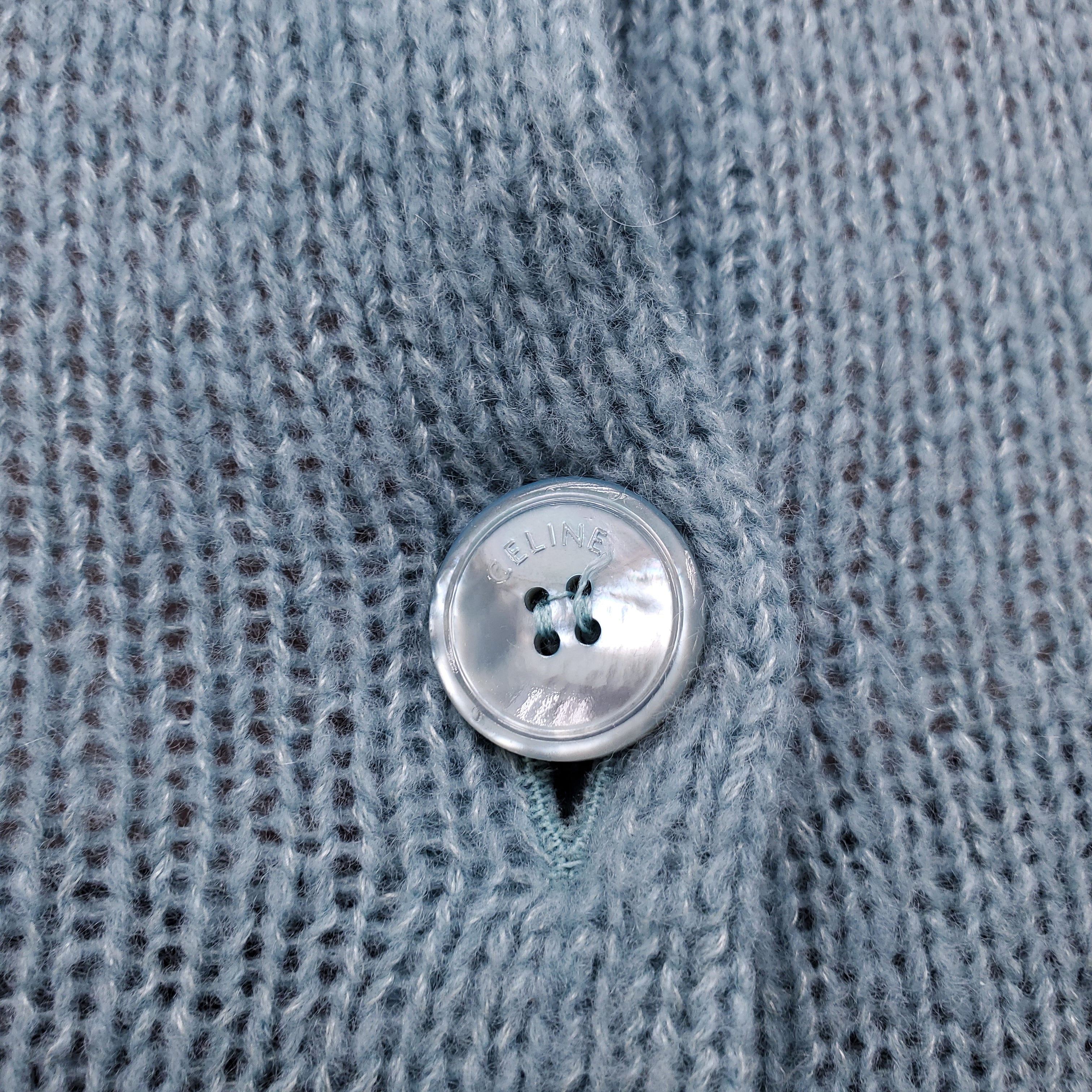 CELINE BLUE CASHMERE CARDIGAN WITH TRIOMPHE LOGO - SIZE XS