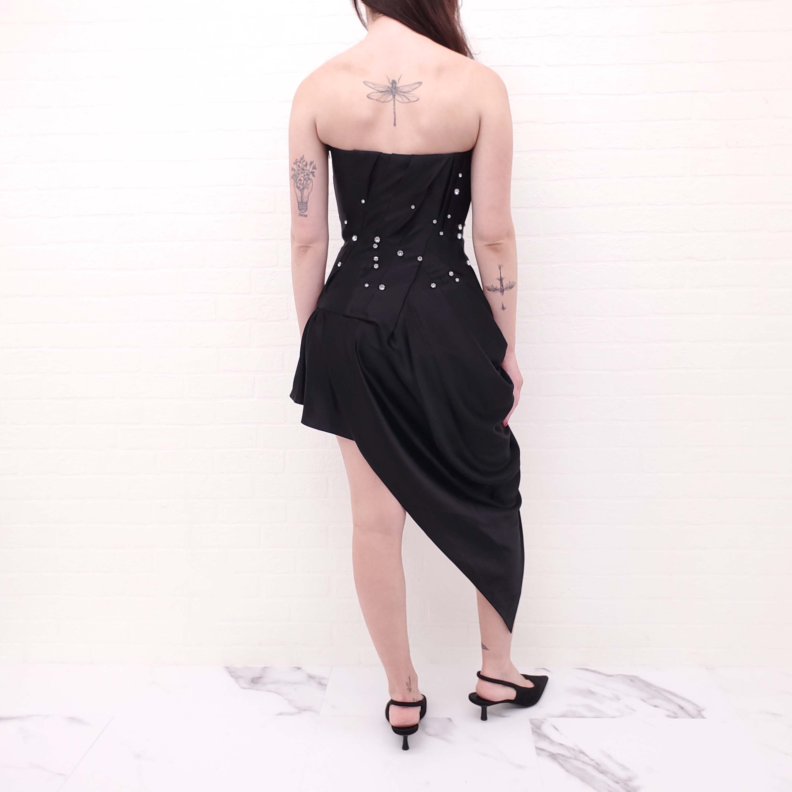 ALEXANDER WANG DRAPED CRYSTAL BUSTIER DRESS - SIZE 2