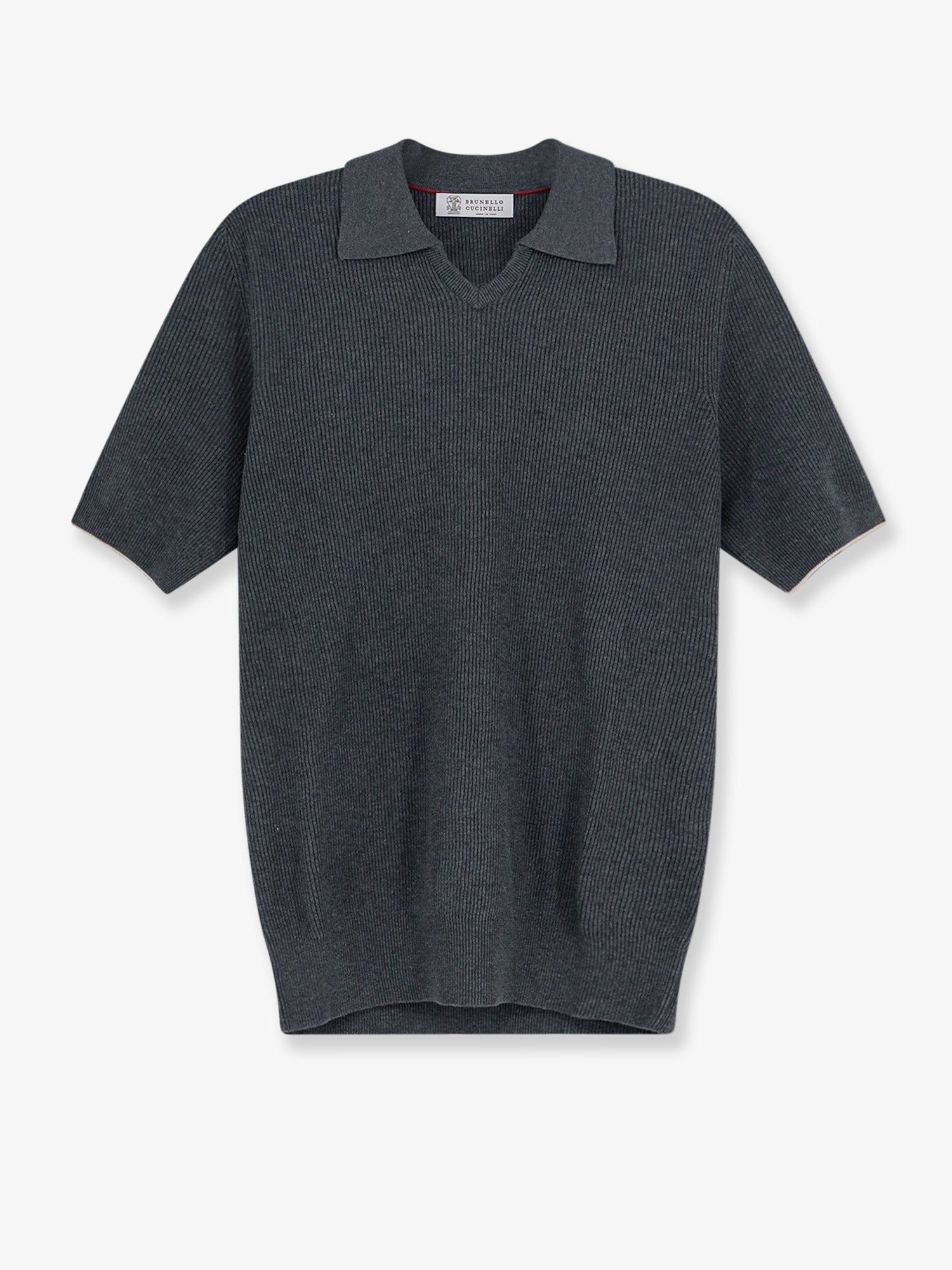 Brunello Cucinelli Men Cotton Polo Shirt With Ribbed Knit