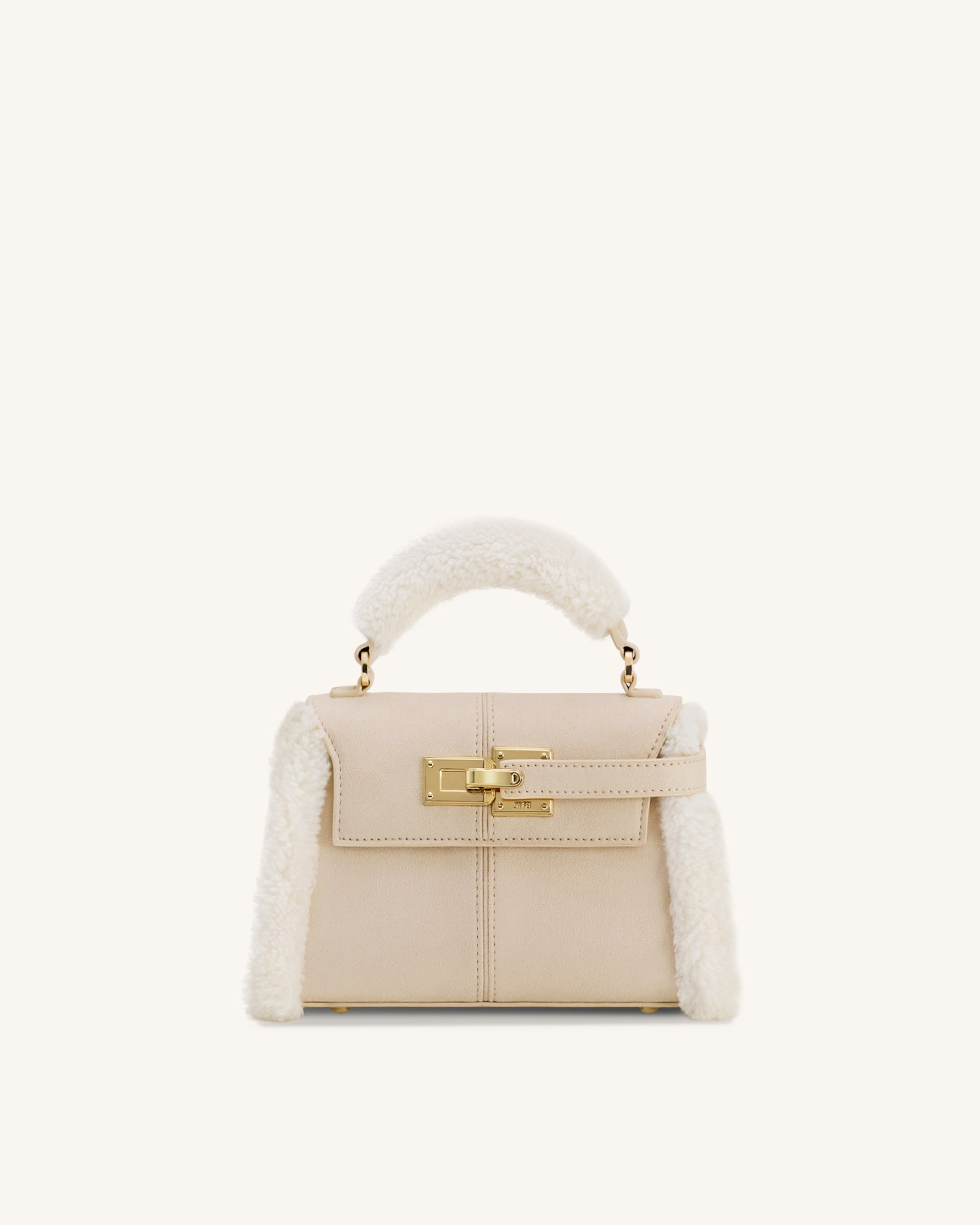 Elise Faux Suede Shearling Trim Top Handle Bag - Taupe