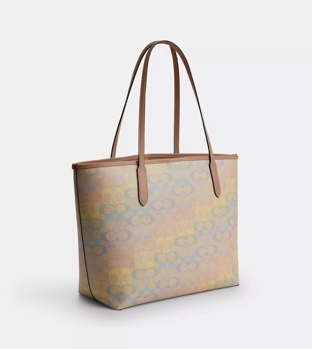 NWT Coach City Tote In Rainbow Signature Canvas