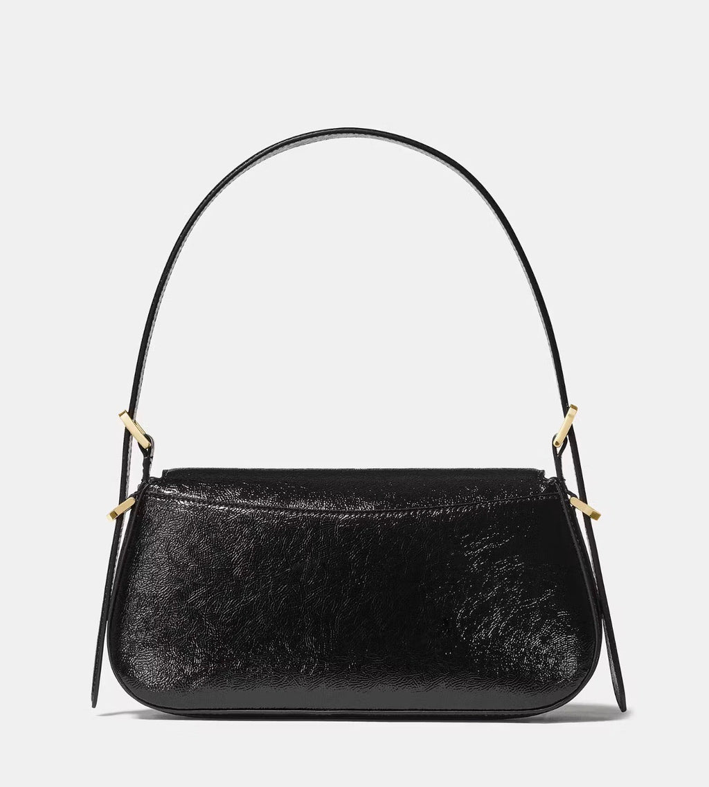 NWT Kate Spade Bridget Crinkle Patent Small Flap Shoulder Bag Black