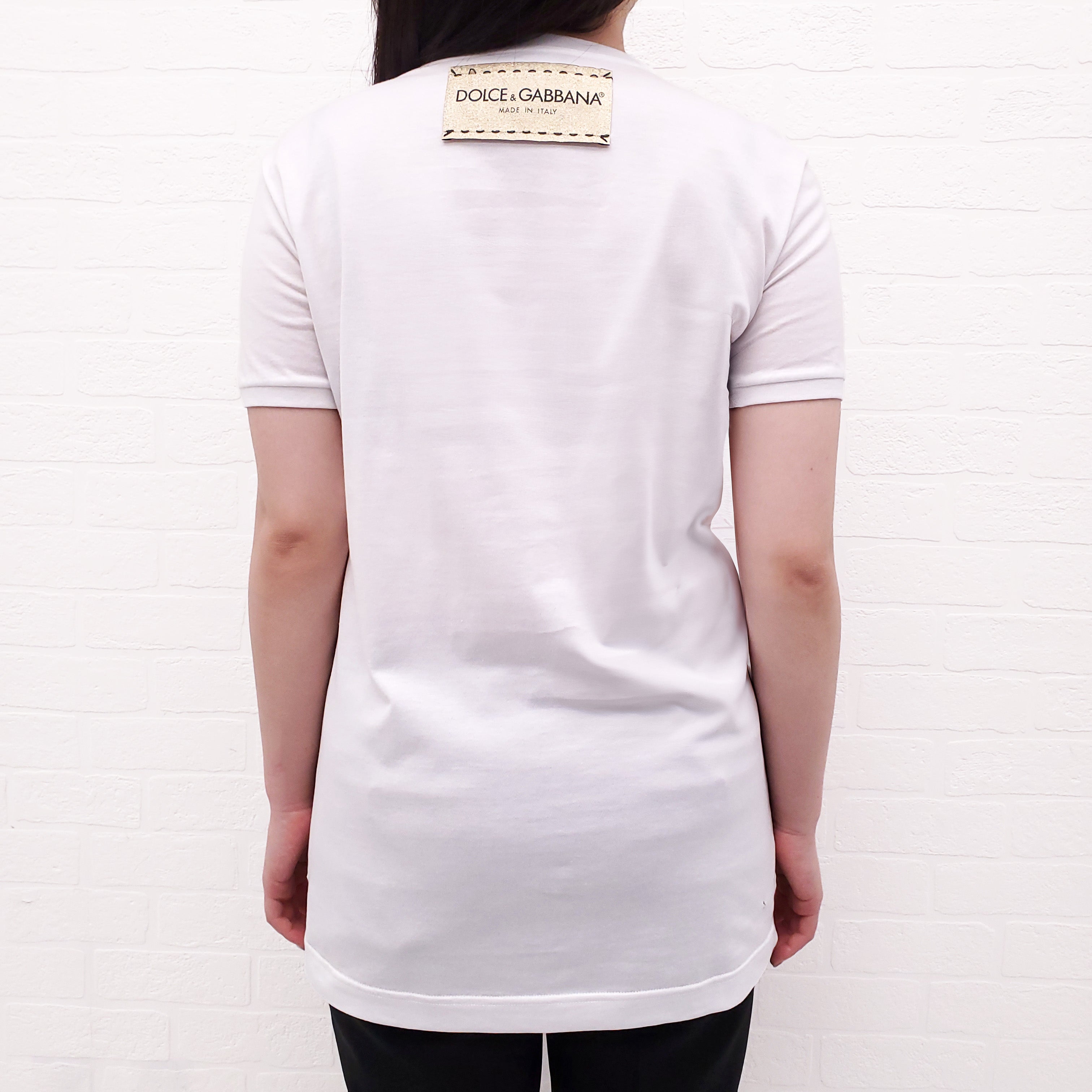 DOLCE & GABBANA WHITE EMBELLISHED T-SHIRT - SIZE 38