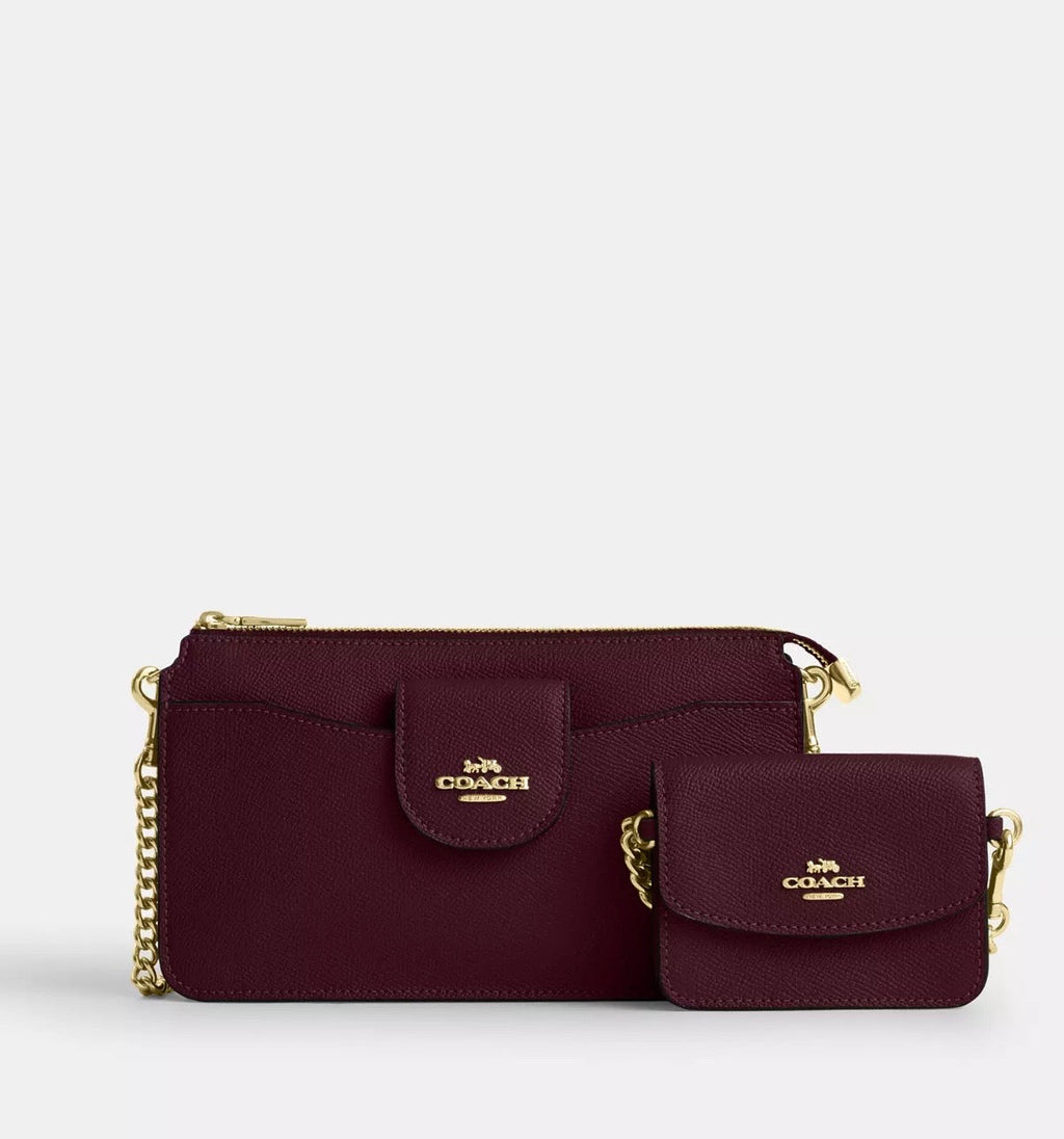 NWT Coach Poppy Crossbody Leather Bag In Dark Wine