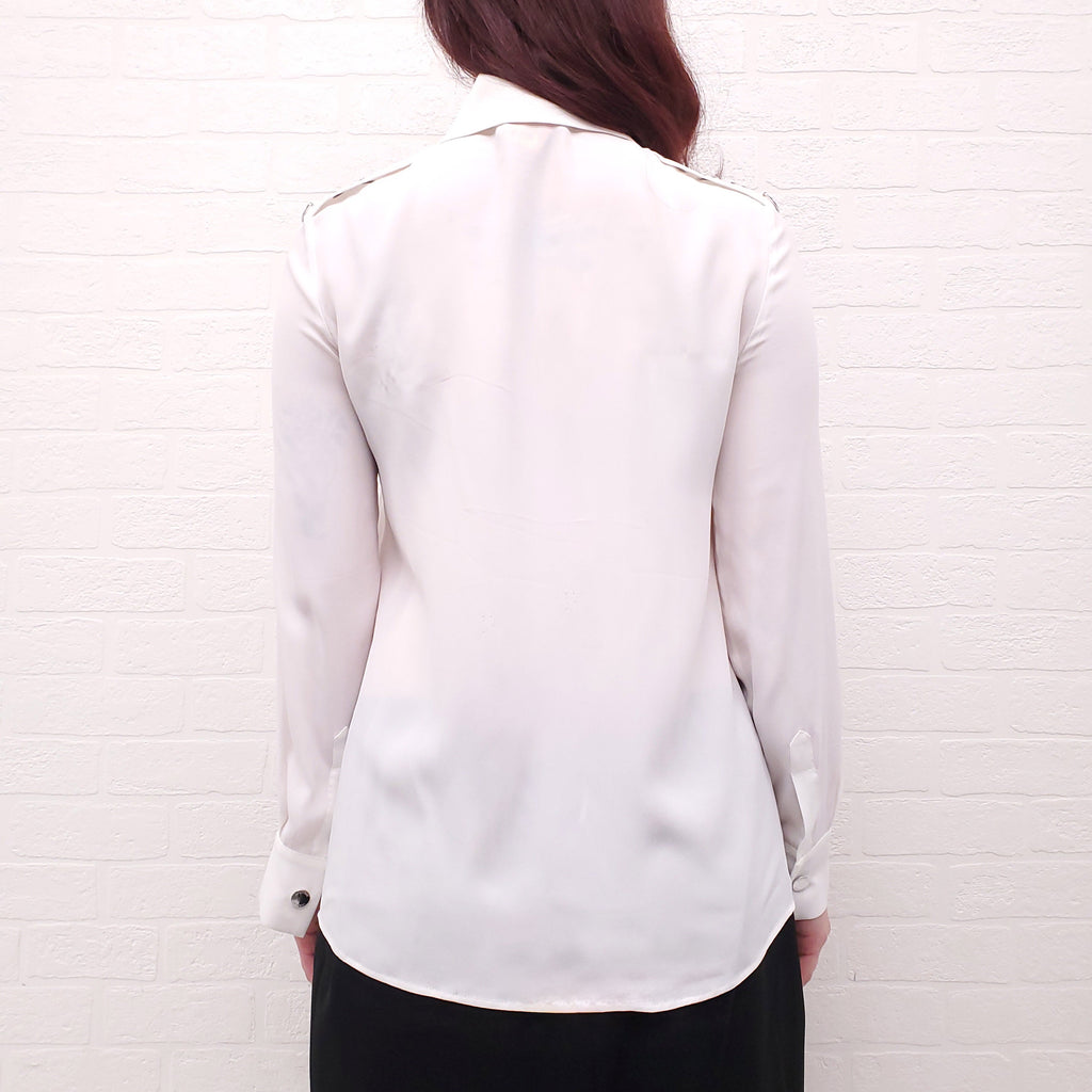 MOSCHINO BOUTIQUE WHITE BLOUSE WITH CHAIN DETAIL - SIZE 4